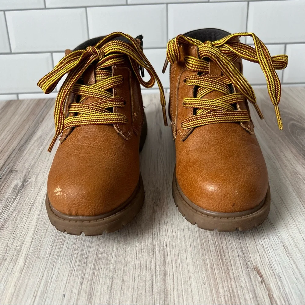 11🥾 Boys Hiking Boots Brown High Tops With Ankle Padding & Side Zipper Shoes